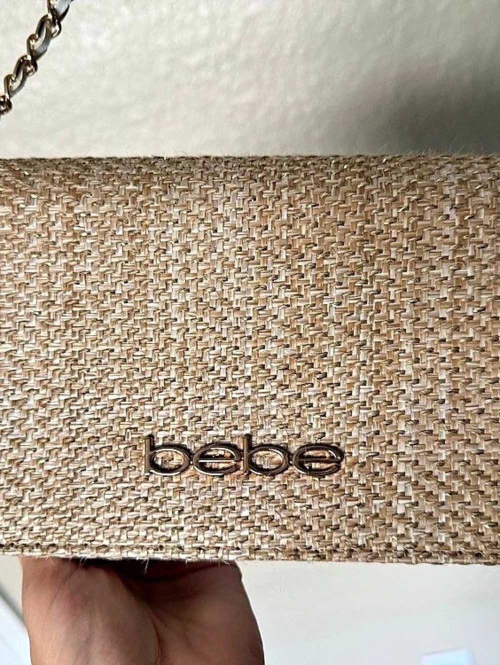 bebe Woven raffia Crossbody Bag in natural & White NWOT